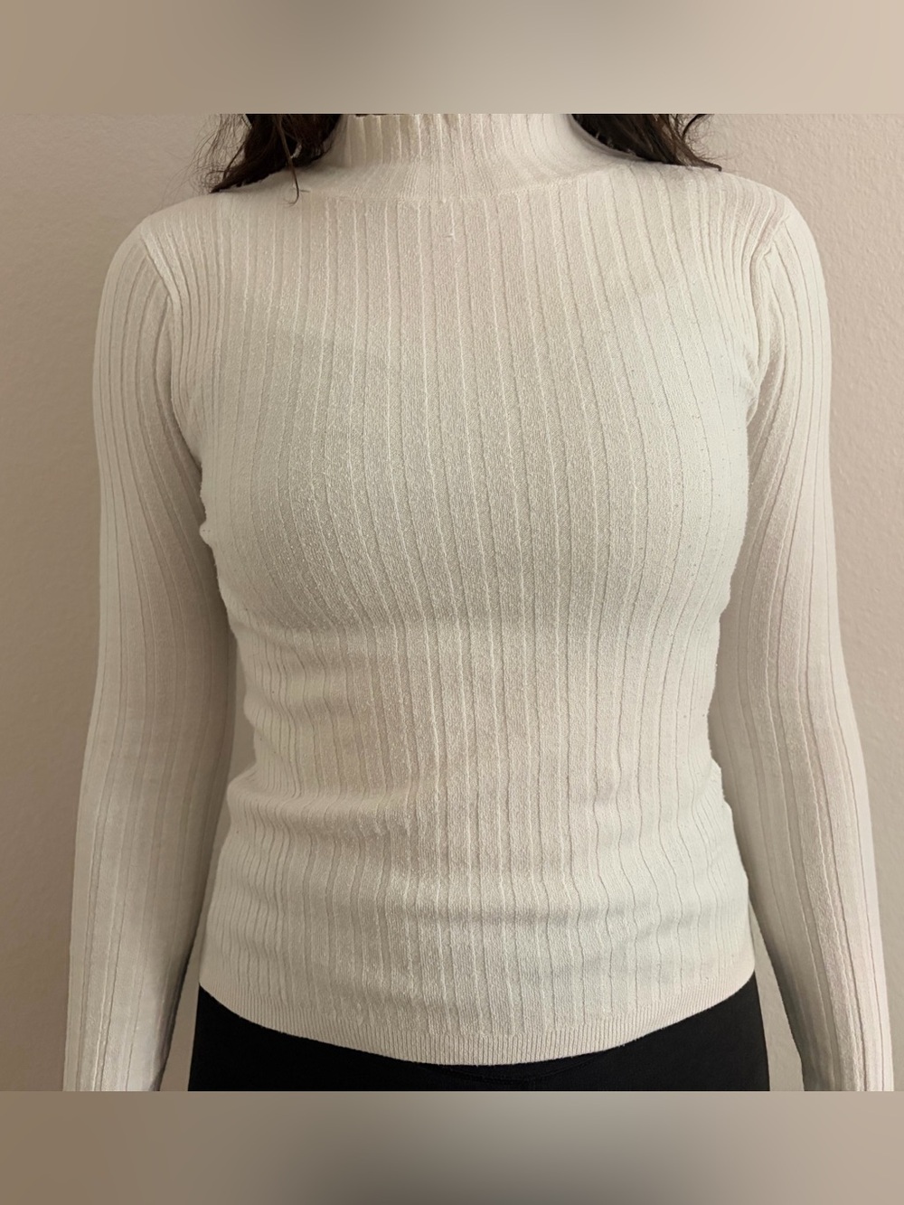 Forever 21 Cream Ribbed Mock Neck Long Sleeve Sweater
